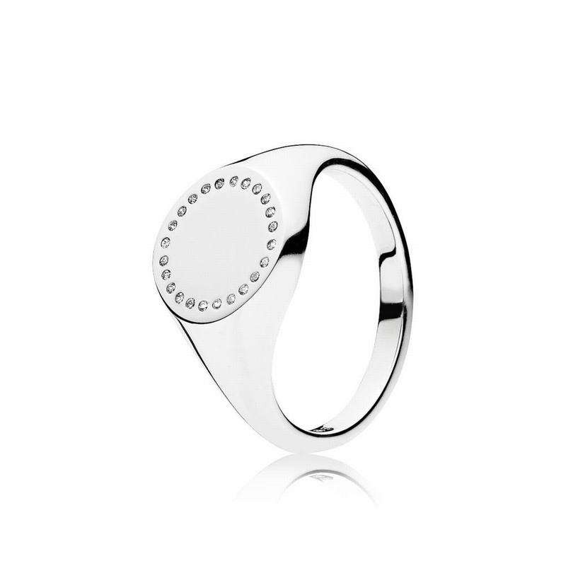 Pandora Circle Signet Statement Ring Ireland - Sterling Silver/Cubic Zirconia - 021869UED